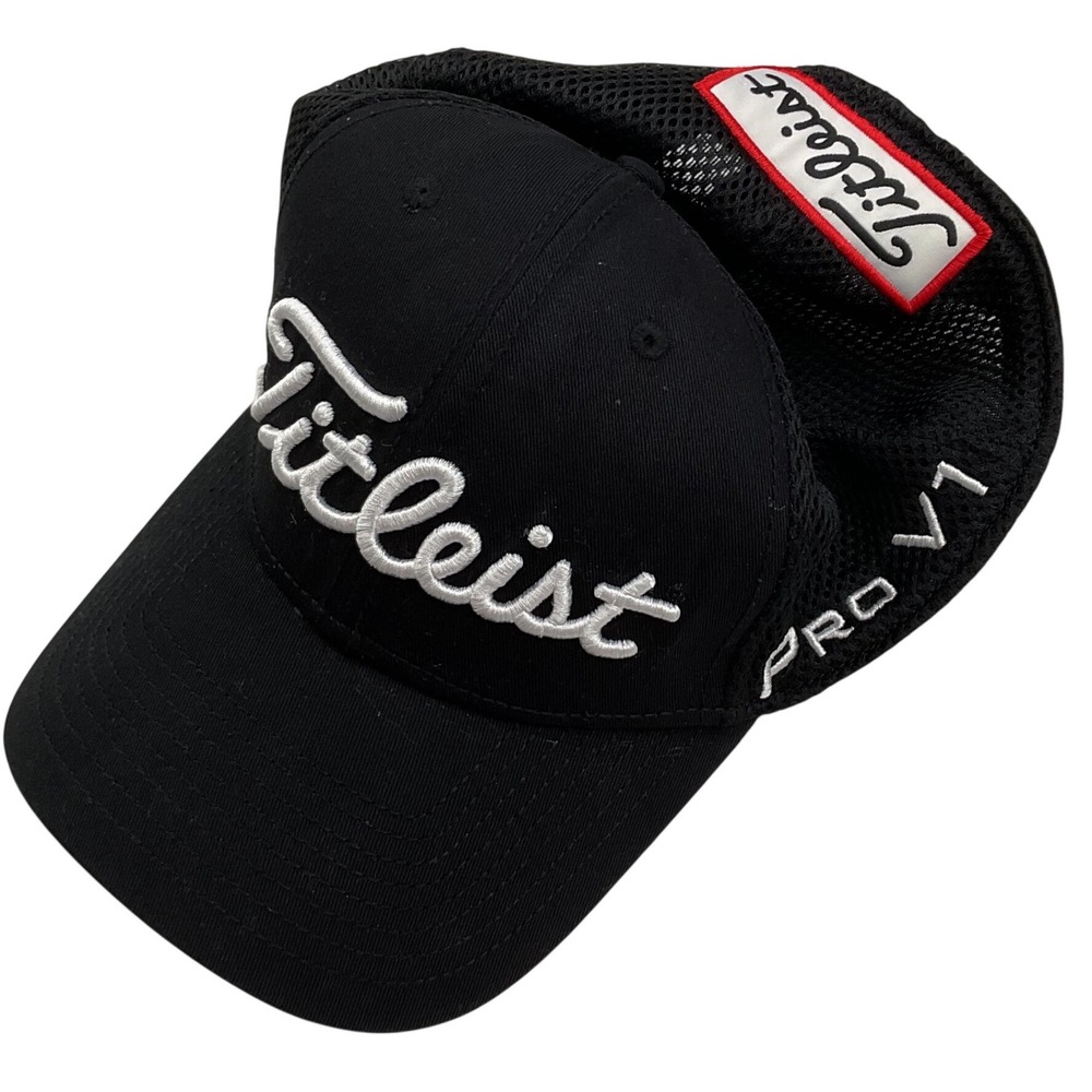 Titleist New Era Black Mesh Back Golf Hat Pro V1 FJ Logo Medium-Large
